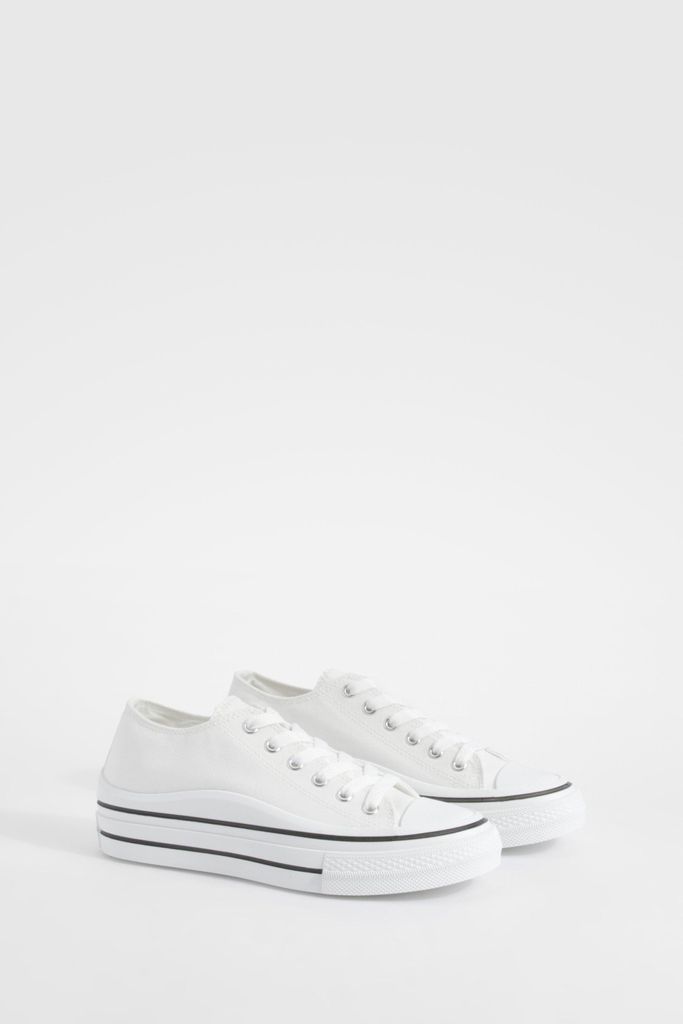 Womens Platform Chunky Low Lace Up Trainers - White - 3, White