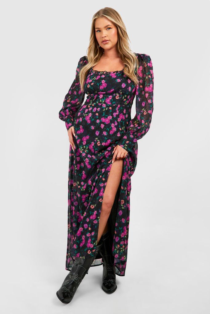 Womens Plus Floral Corset Detail Maxi Milkmaid Dress - Pink - 16, Pink