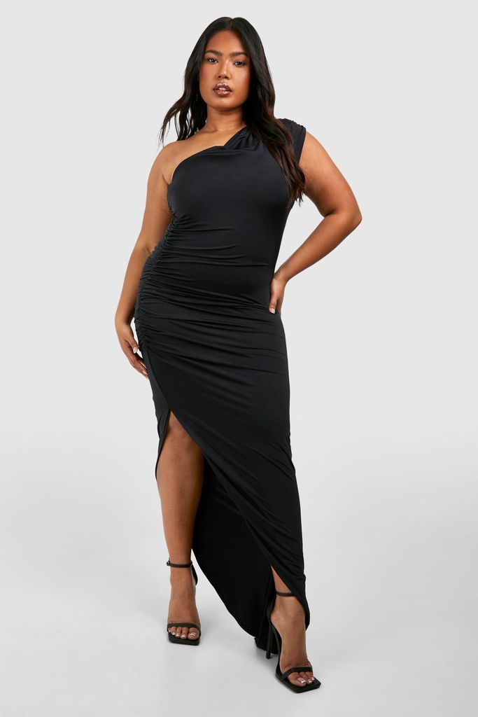Womens Plus Midi Asymmetric Dress - Black - 16, Black