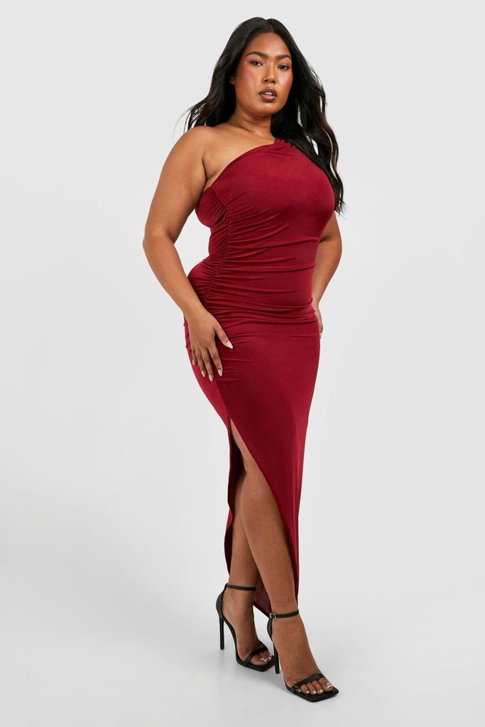 Womens Plus Midi Asymmetric Dress - Red - 16, Red