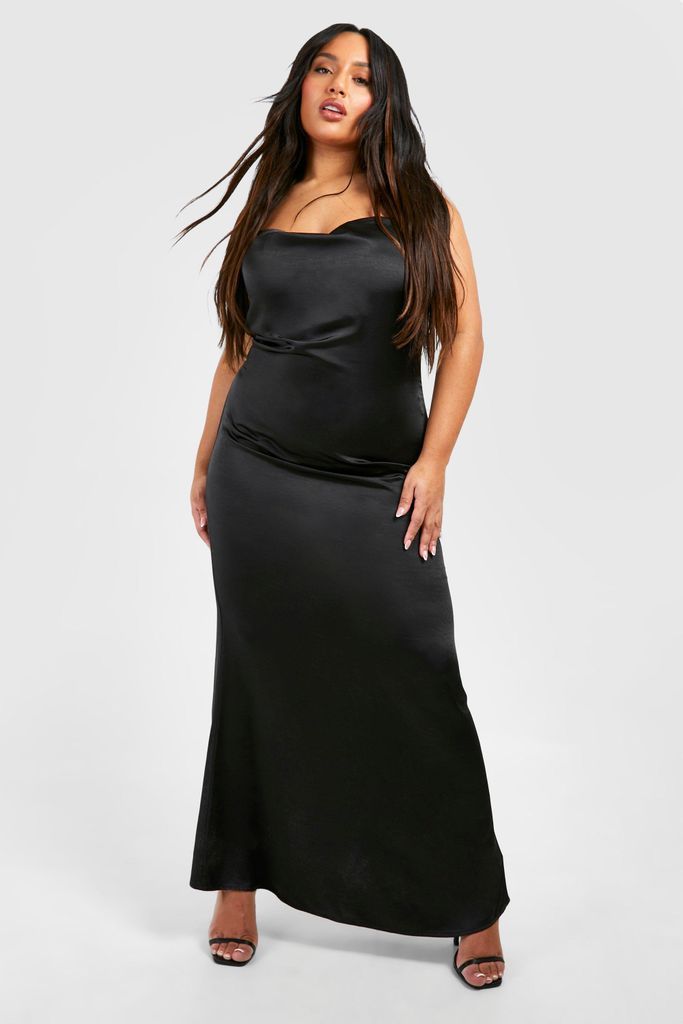 Womens Plus Satin Cowl Neck Maxi Slip Dress - Black - 16, Black