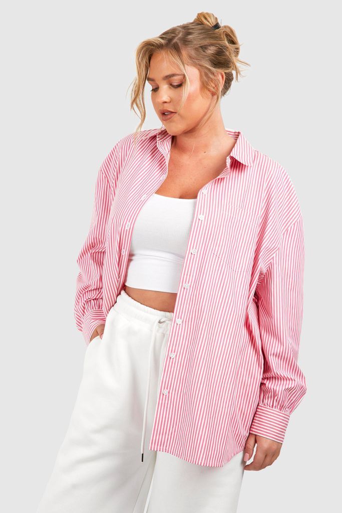 Womens Plus Stripe Shirt - Pink - 16, Pink