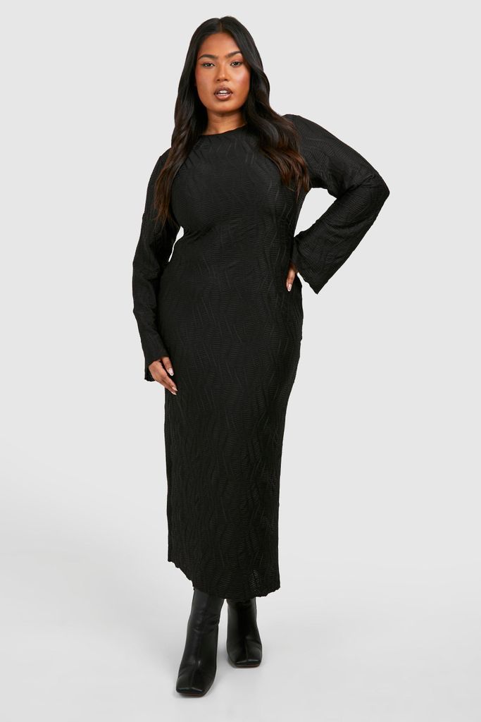 Womens Plus Textured Rib Column Midaxi Dress - Black - 16, Black