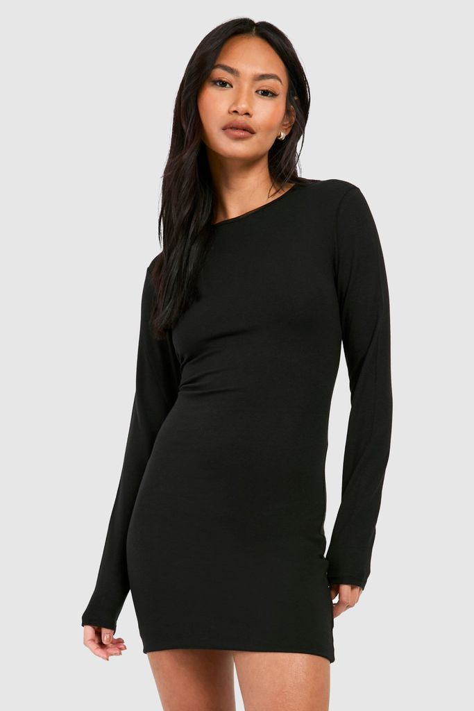 Womens Premium Super Soft Long Sleeve Bodycon Mini Dress - Black - 8, Black