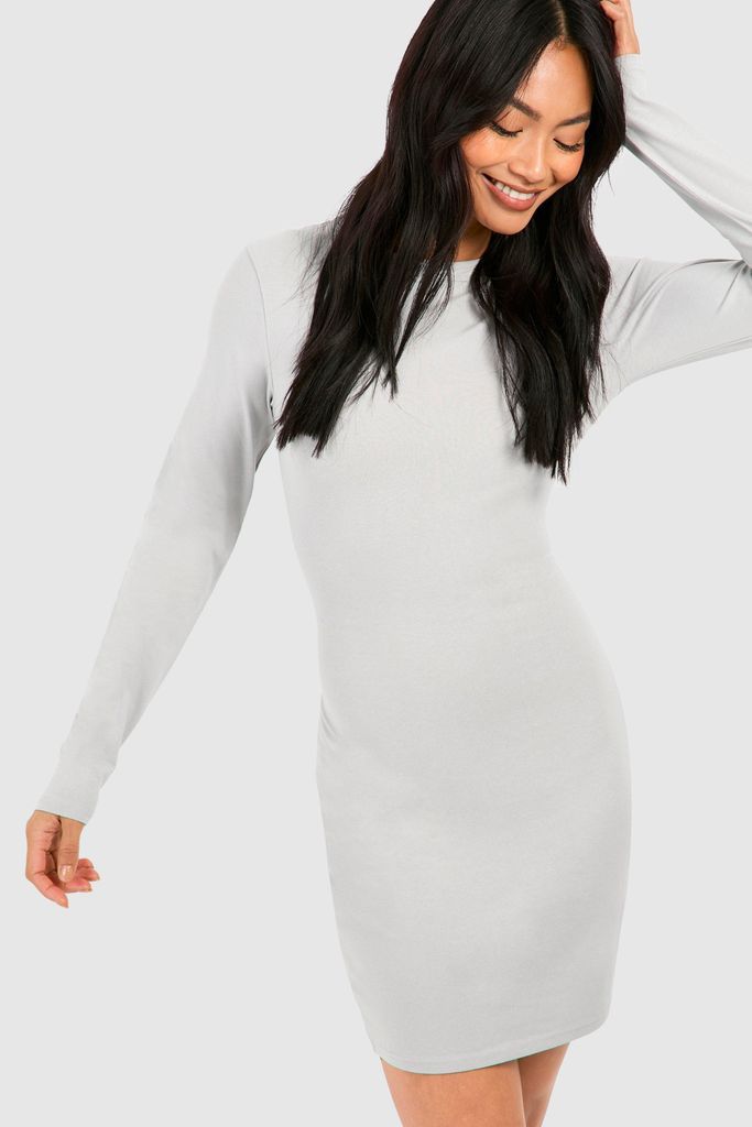 Womens Premium Super Soft Long Sleeve Bodycon Mini Dress - Grey - 8, Grey