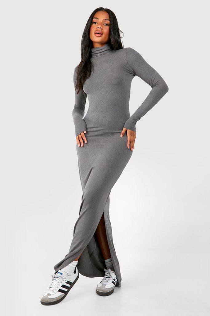 Womens Premium Super Soft Roll Neck Bodycon Maxi Dress - Grey - 8, Grey