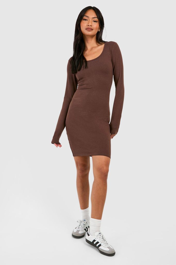 Womens Premium Super Soft Scoop Neck Mini Dress - Brown - 8, Brown