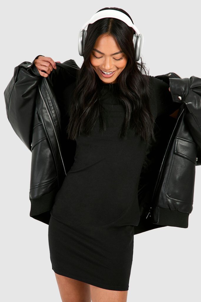 Womens Premium Super Soft Short Sleeve Bodycon Mini Dress - Black - 8, Black