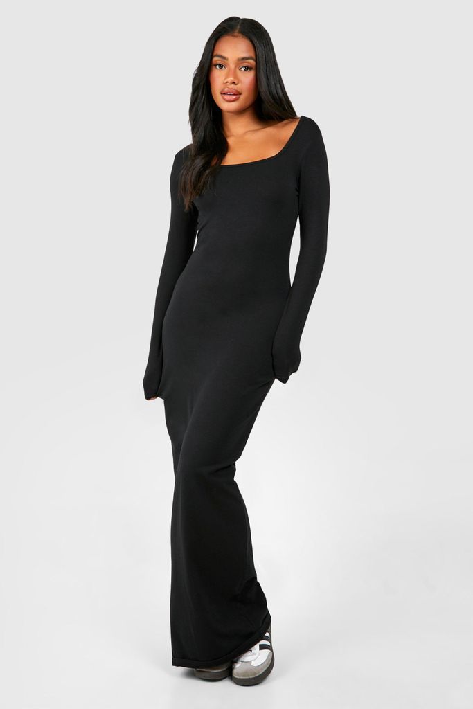 Womens Premium Super Soft Square Neck Bodycon Maxi Dress - Black - 8, Black