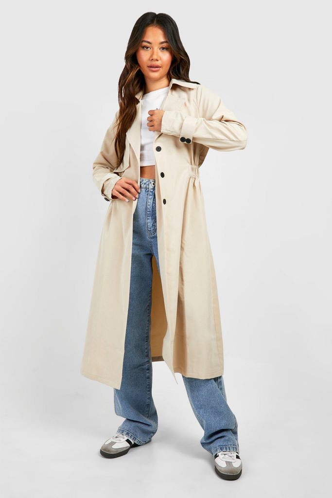 Womens Synched Waist Midaxi Trench Coat - Beige - 8, Beige