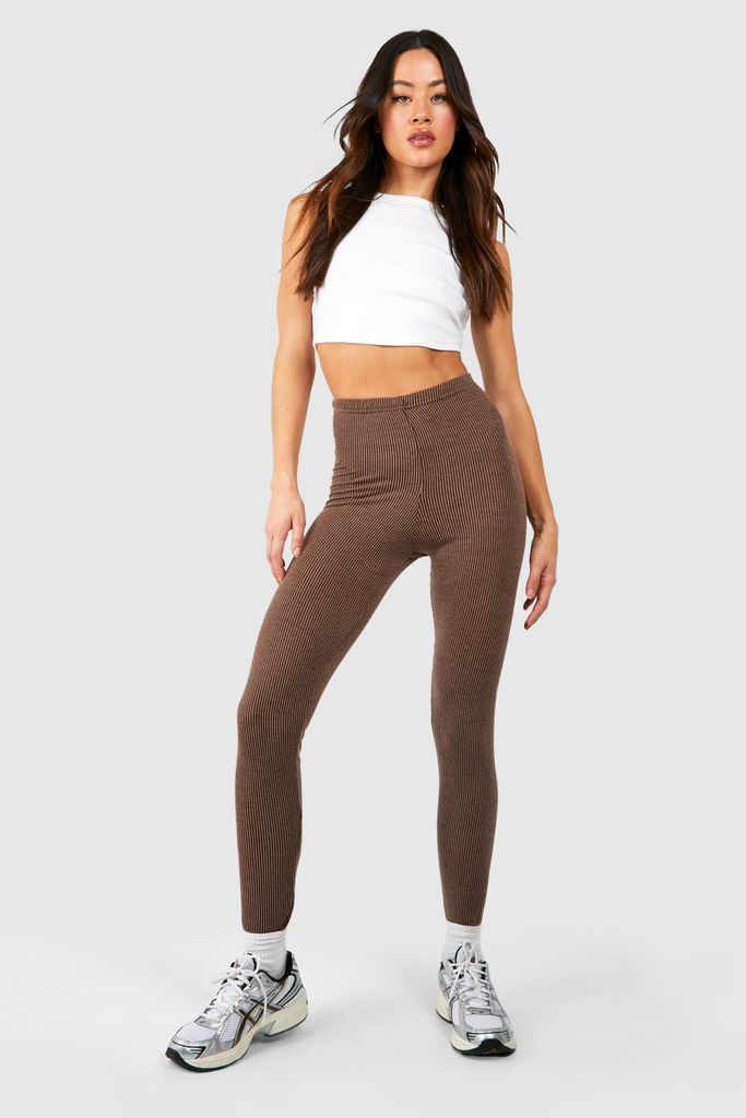 Womens Tall Washed Two Tone Ribbed Leggings - Brown - 6, Brown