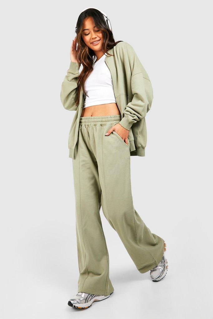 Womens Washed Zip Through Bomber Straight Leg Tracksuit - Green - S, Green