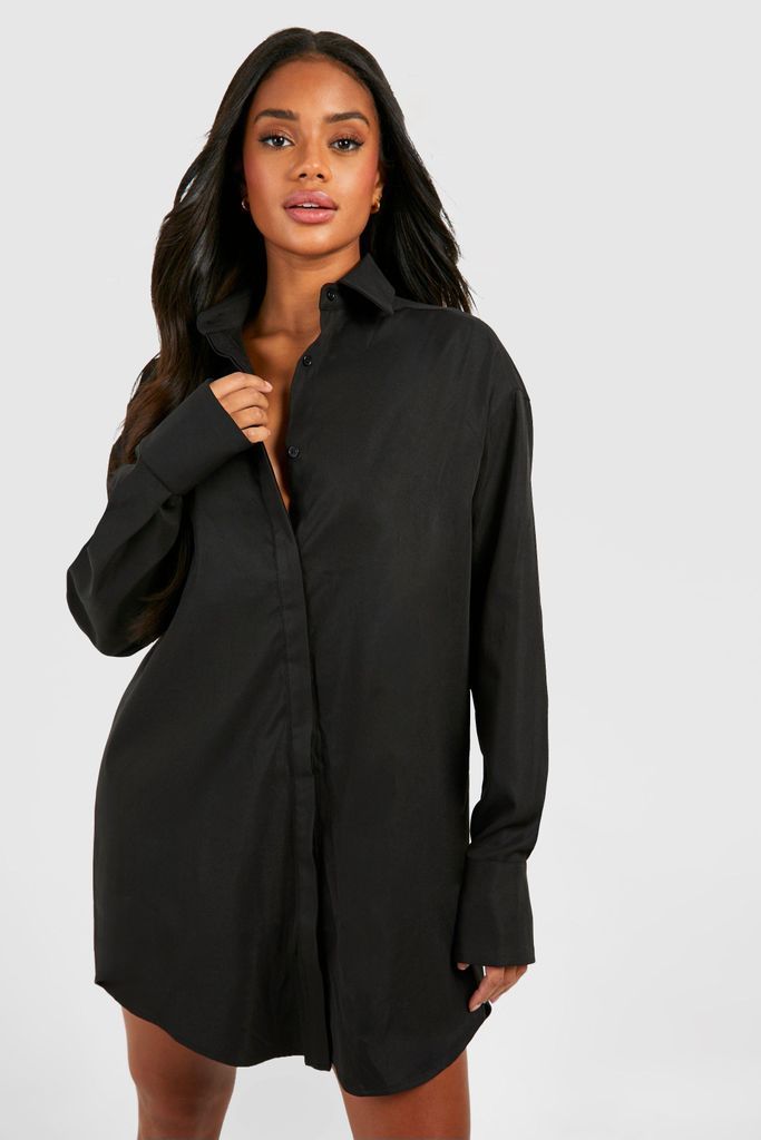 Womens Wide Sleeve Boxy Oversized Shirt Dress - Black - 8, Black