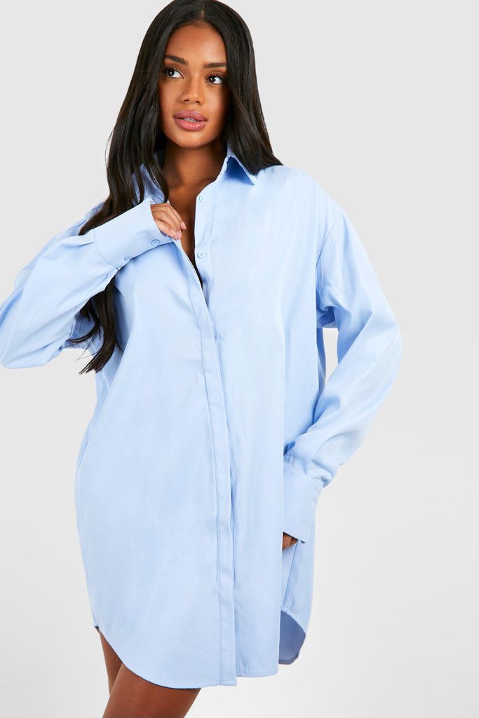 Womens Wide Sleeve Boxy Oversized Shirt Dress - Blue - 10, Blue