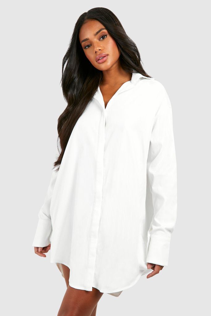 Womens Wide Sleeve Boxy Oversized Shirt Dress - White - 10, White