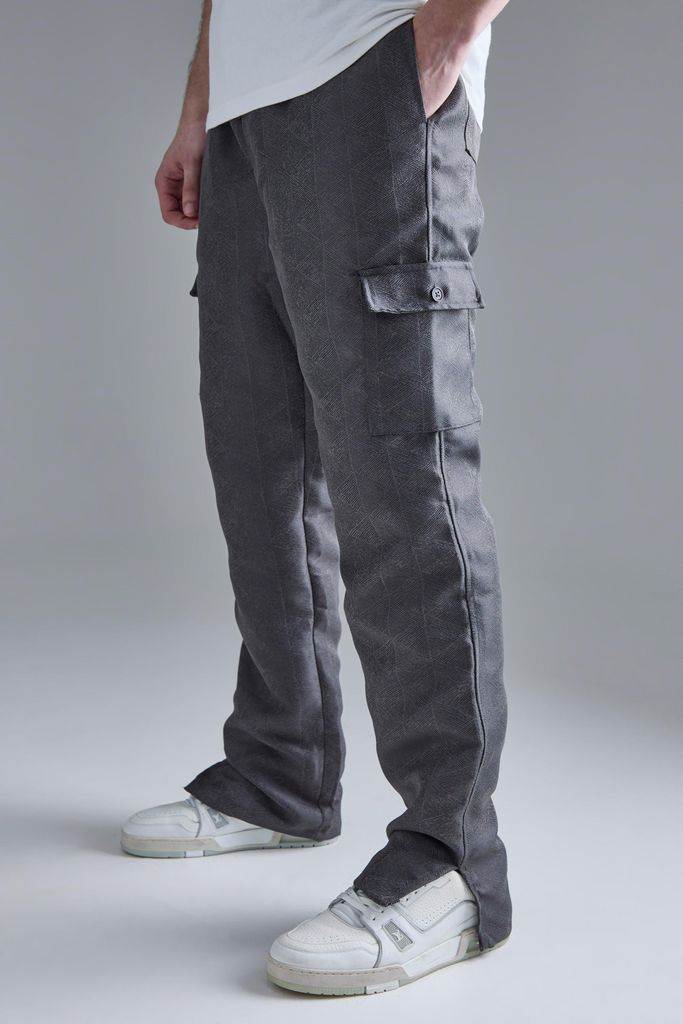 Men's Tall Elasticated Waist Split Hem Texture Cargo Trouser - Grey - S, Grey