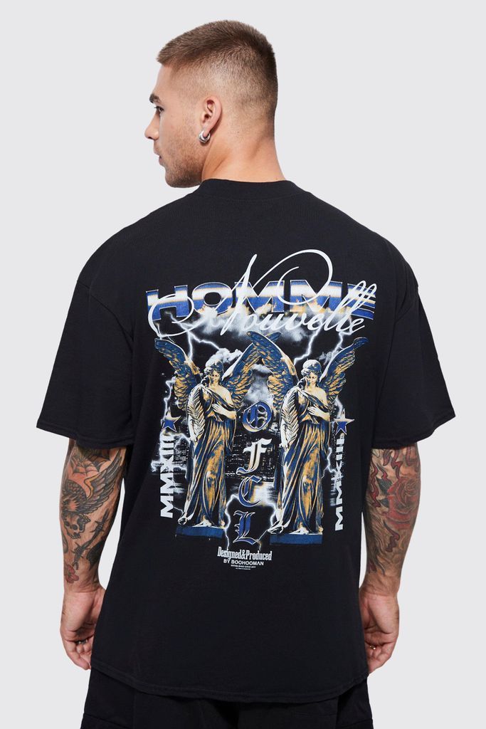 Men's Oversized Fallen Angel Graphic T-Shirt - Black - M, Black