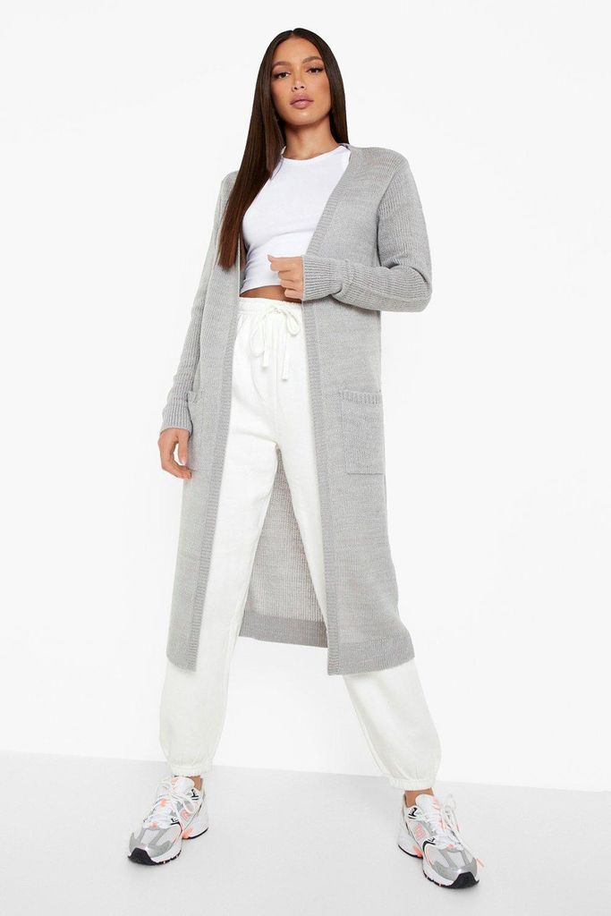 Womens Tall Chunky Knit Longline Cardigan - Grey - 12, Grey