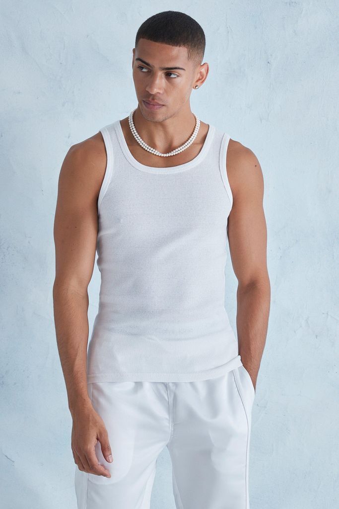 Men's Muscle Fit Ribbed Vest - White - Xs, White