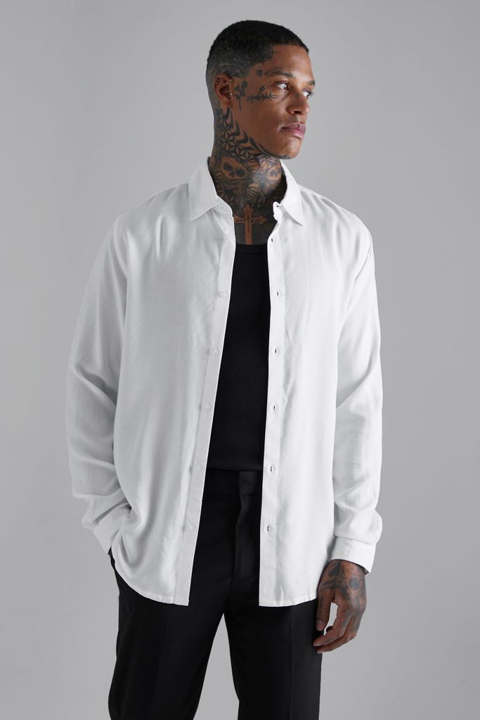 Men's Long Sleeve Viscose Shirt - White - L, White