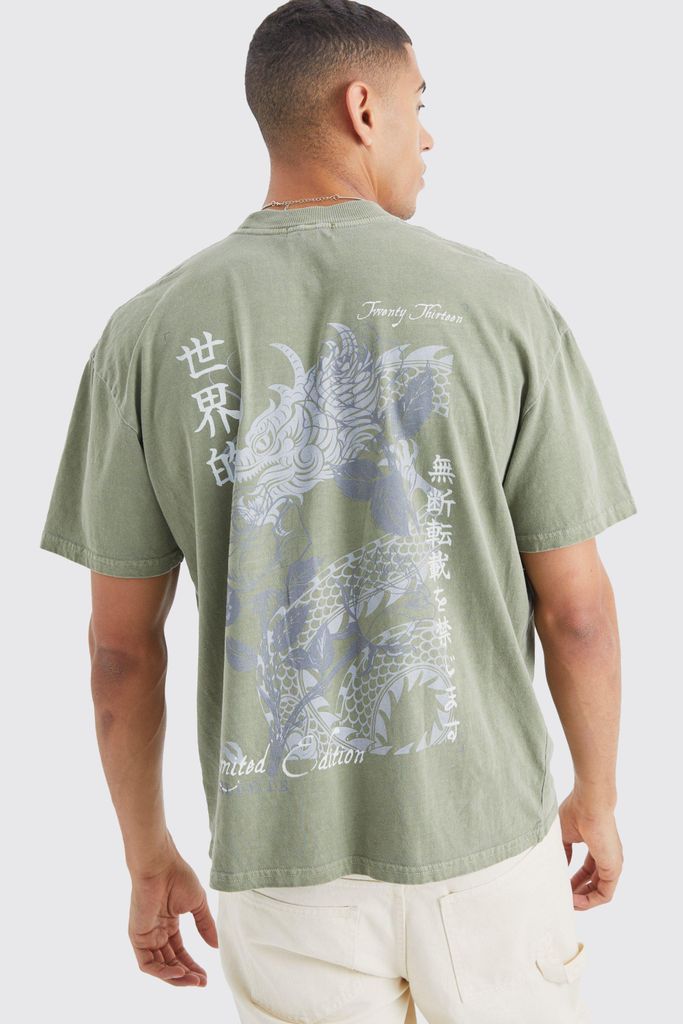 Men's Overdyed Dragon Graphic T-Shirt - Green - S, Green