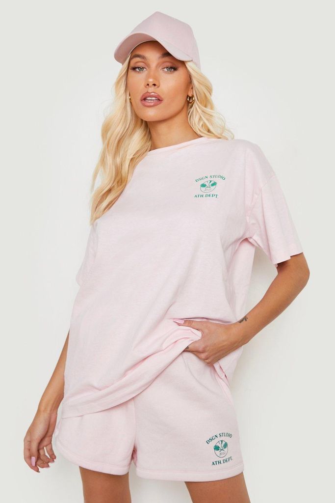 Womens Tennis Printed T-Shirt Short Tracksuit - Pink - Xl, Pink
