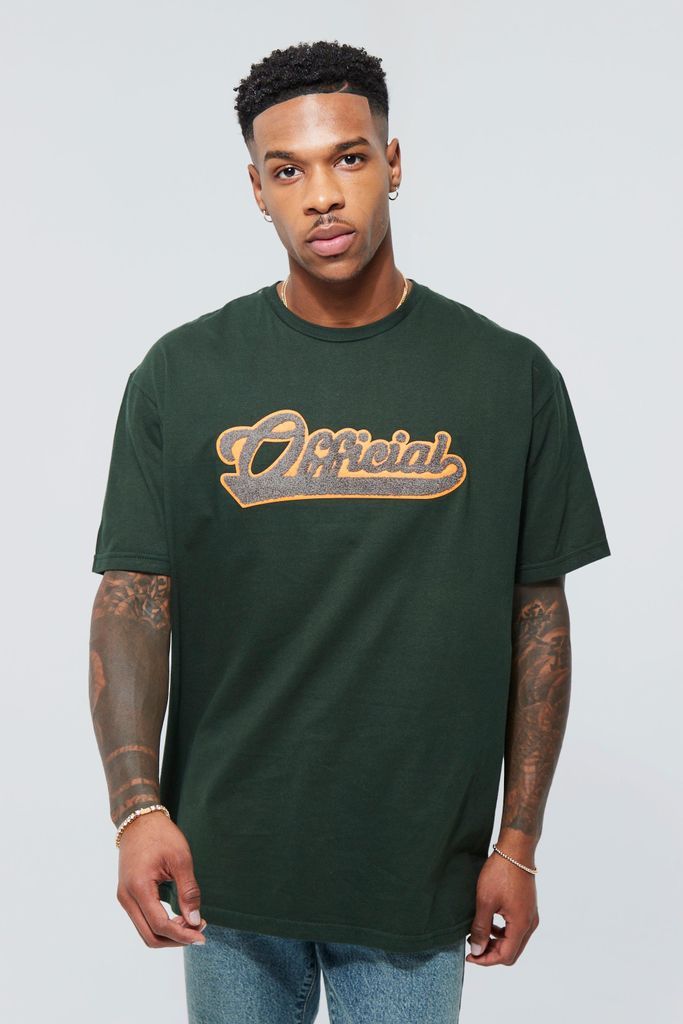 Men's Oversized Varsity Applique T-Shirt - Green - Xs, Green