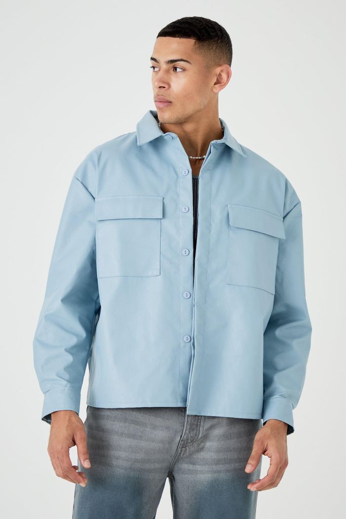 Men's Pu Boxy Oversized Long Sleeve Shirt - Blue - S, Blue