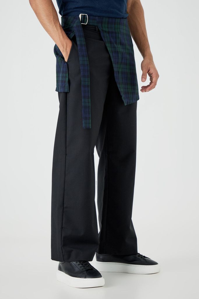 Men's Plaid Skirt Tailored Trousers - Black - 28, Black