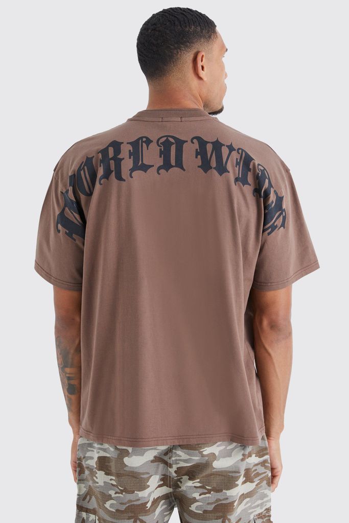 Men's Tall Oversized Heavy Large Text T-Shirt - Brown - S, Brown
