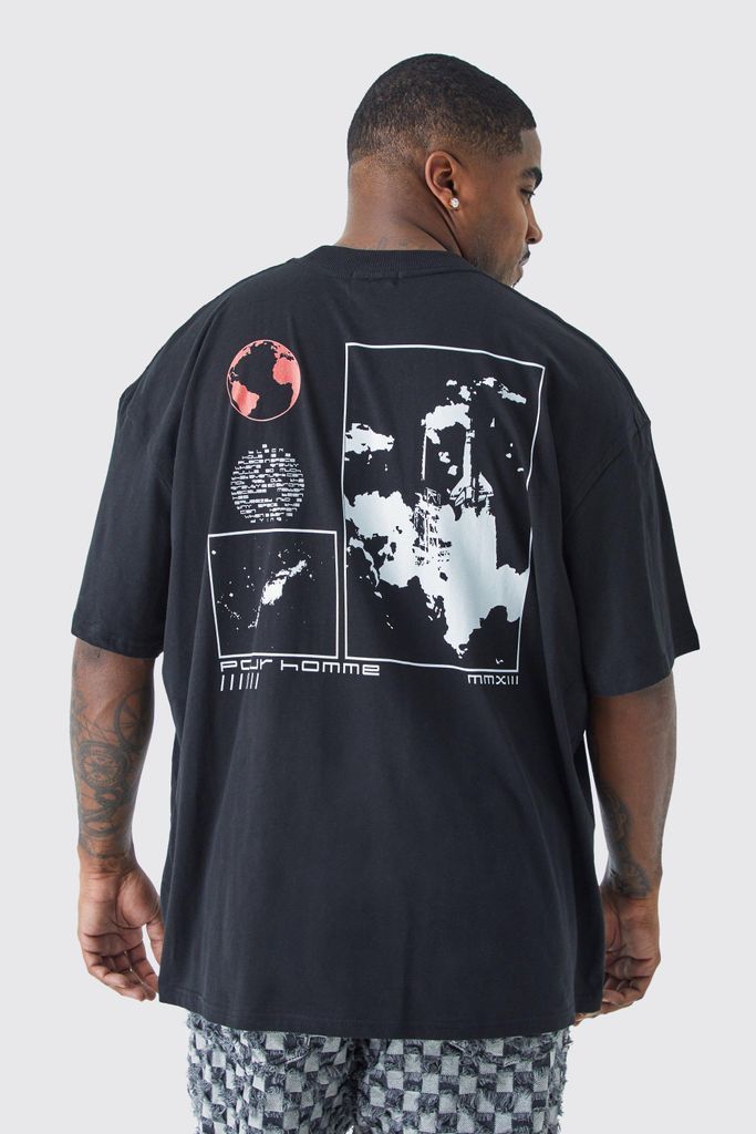 Men's Plus Oversized Homme Space Back Print T-Shirt - Black - Xxxl, Black