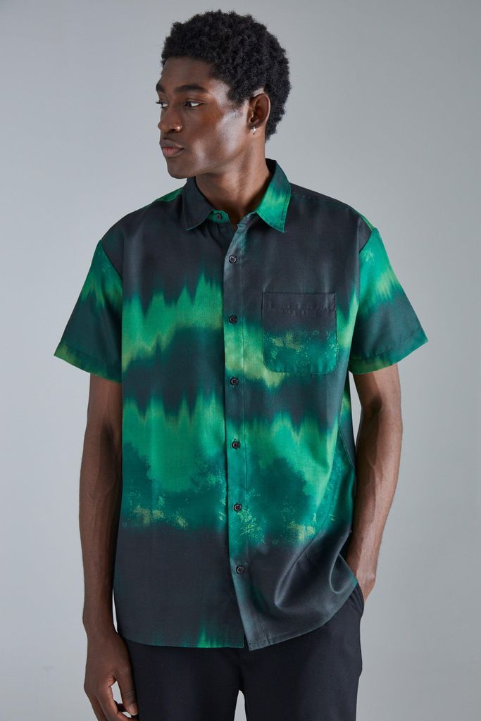 Men's Short Sleeve Oversized Ombre Slub Shirt - Green - S, Green