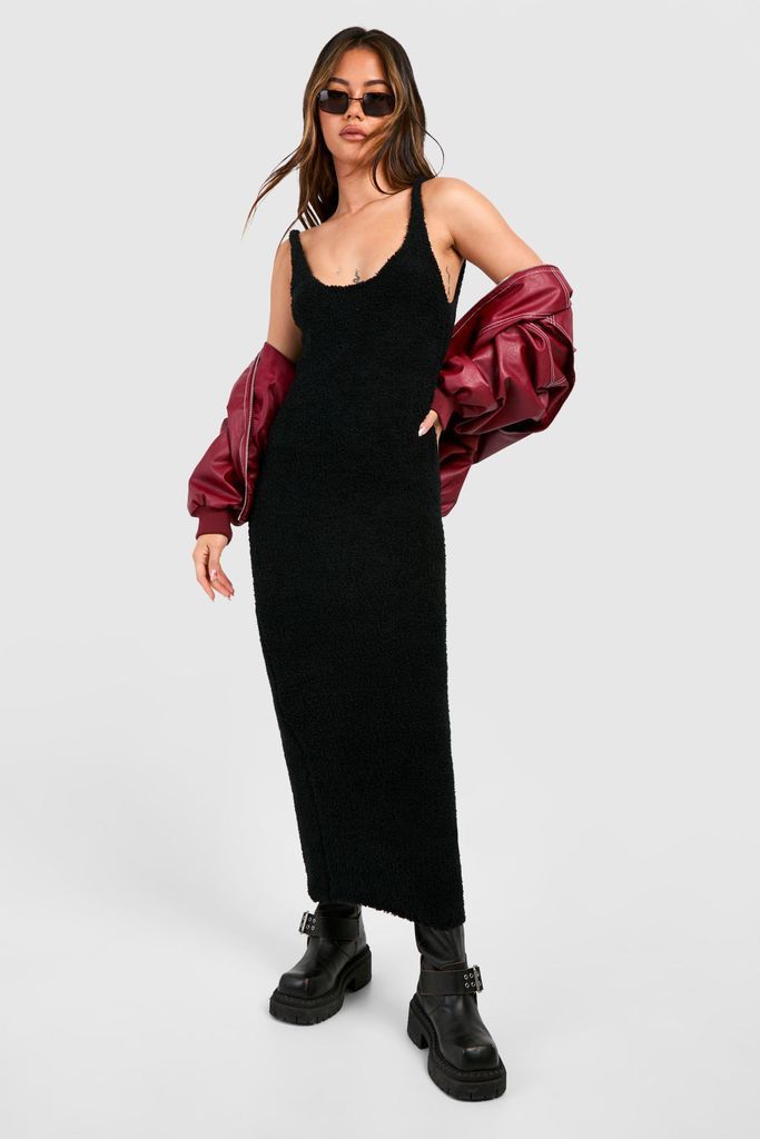 Womens Teddy Soft Knit Scoop Midaxi Dress - Black - S, Black