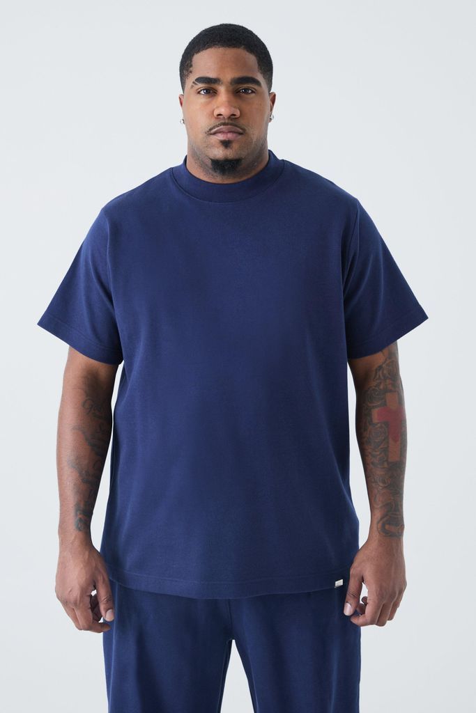 Men's Plus Slim Fit Extended Neck Heavy Interlock T-Shirt - Navy - Xxxl, Navy