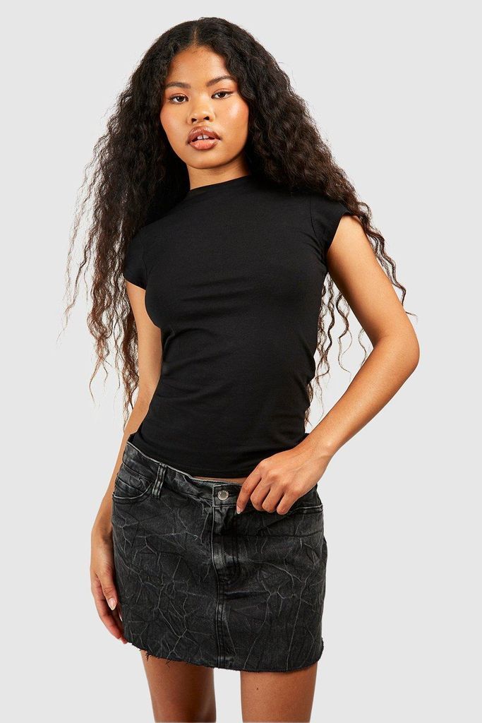 Womens Petite Premium Super Soft Short Sleeve Top - Black - 4, Black