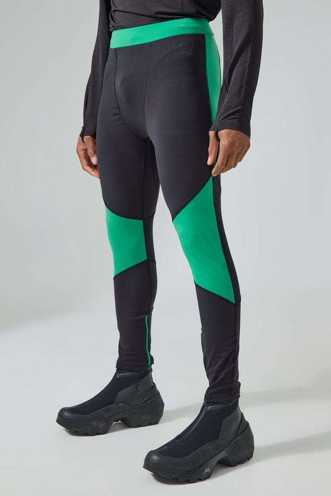 Men's Man Active Colour Block Base Layer Legging - Green - S, Green