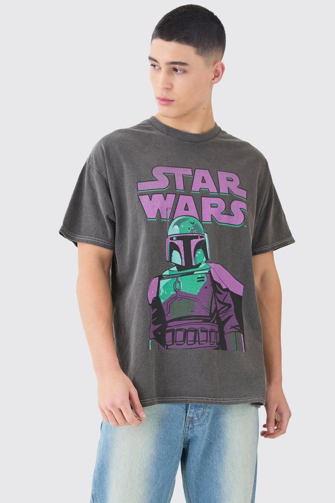 Men's Oversized Star Wars Boba Fett Wash License T-Shirt - Grey - S, Grey