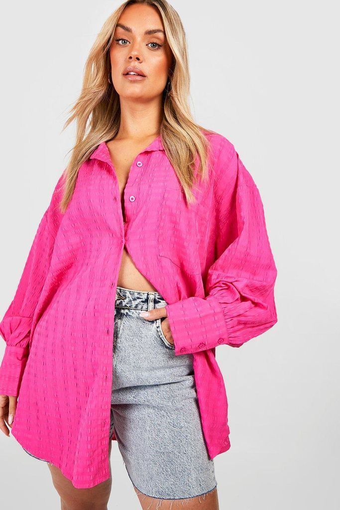 Womens Plus Textured Woven Oversized Shirt - Pink - 16, Pink