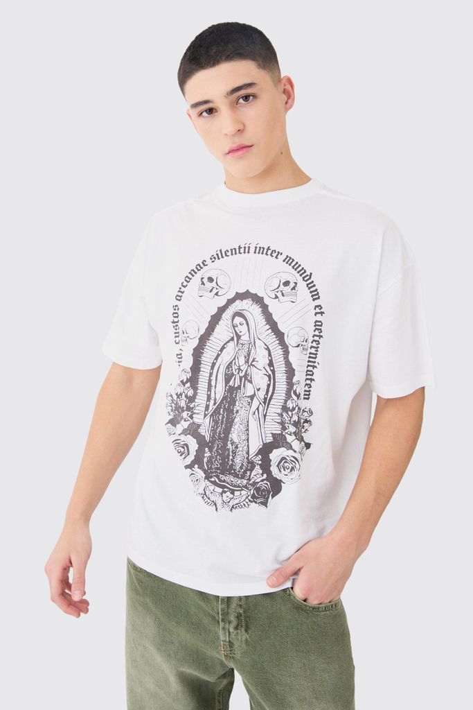 Men's Oversized Renaissance Skull Graphic T-Shirt - White - S, White