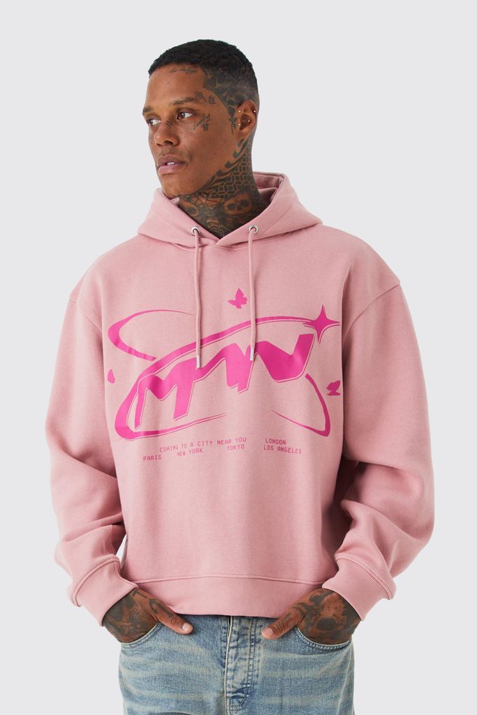 Men's Oversized Boxy Butterfly Man Hoodie - Pink - M, Pink