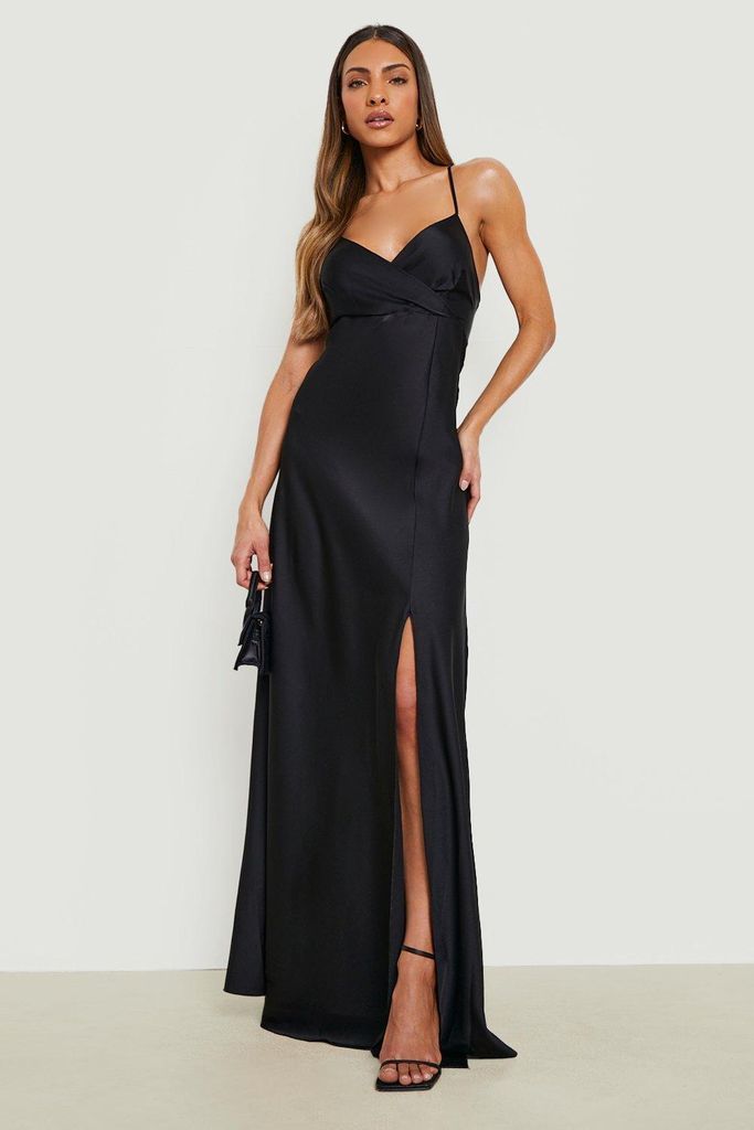 Womens Satin Strappy Maxi Dress - Black - 10, Black