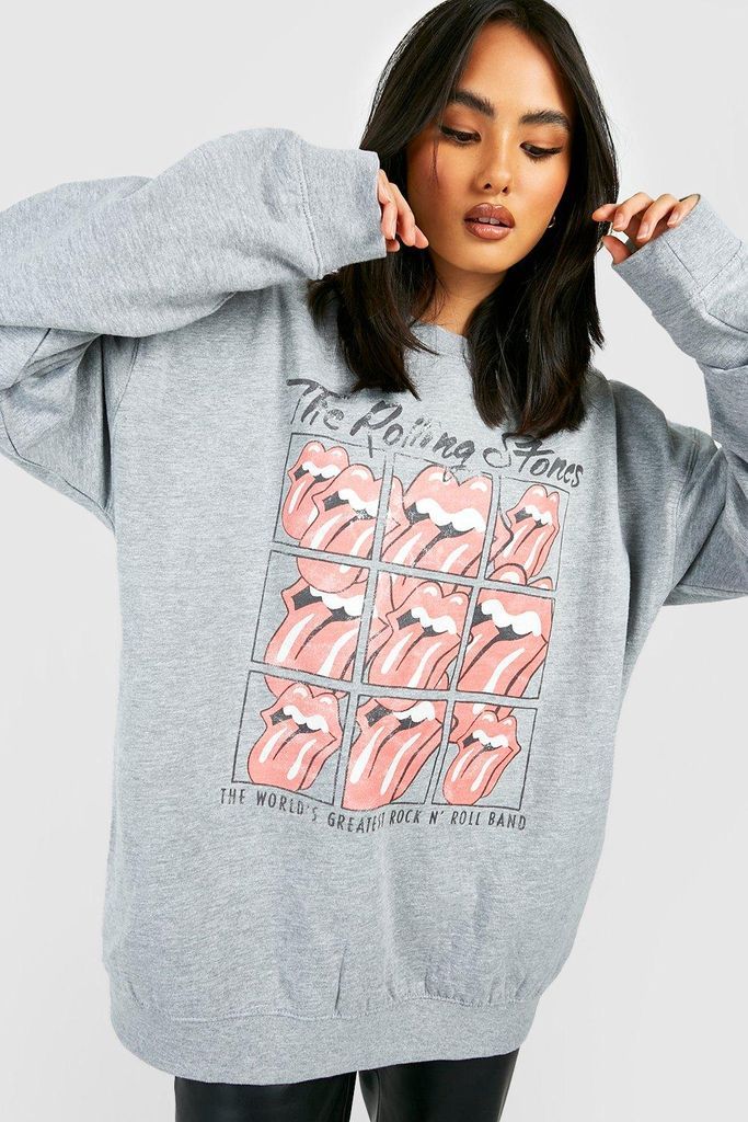 Womens The Rolling Stones Band License Oversized Jumper - Grey - S, Grey