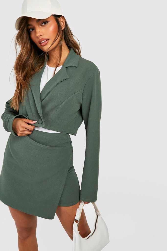 Womens Basic Jersey Asymmetric Wrap Front Mini Skirt - Green - 10, Green