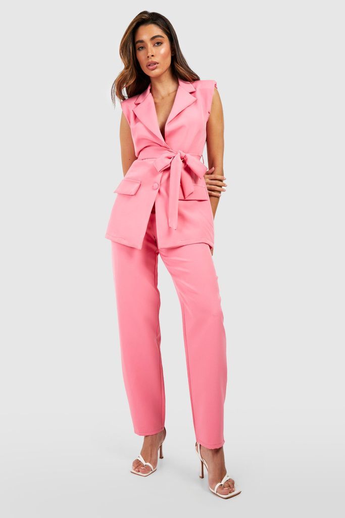 Womens Straight Leg Ankle Grazer Trousers - Pink - 10, Pink