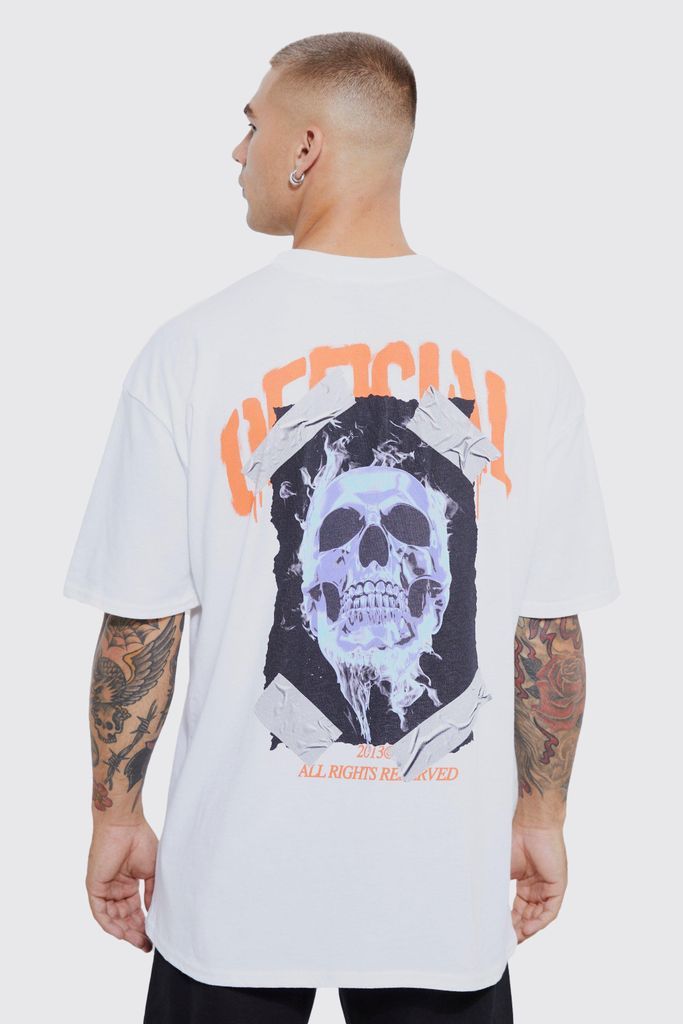 Men's Oversized Skull Official Print T-Shirt - White - Xs, White