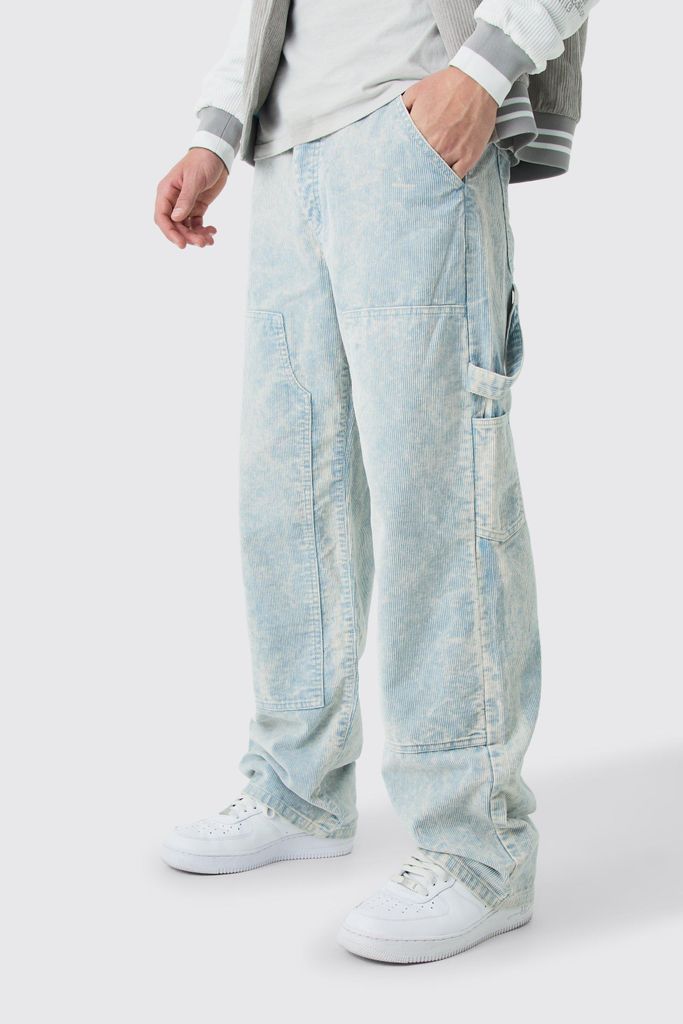 Men's Baggy Carpenter Acid Wash Cord Trouser In Slate - Grey - 28R, Grey