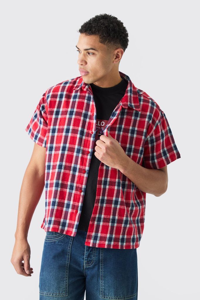 Men's Boxy Short Sleeve Back Vent Check Shirt - Multi - S, Multi