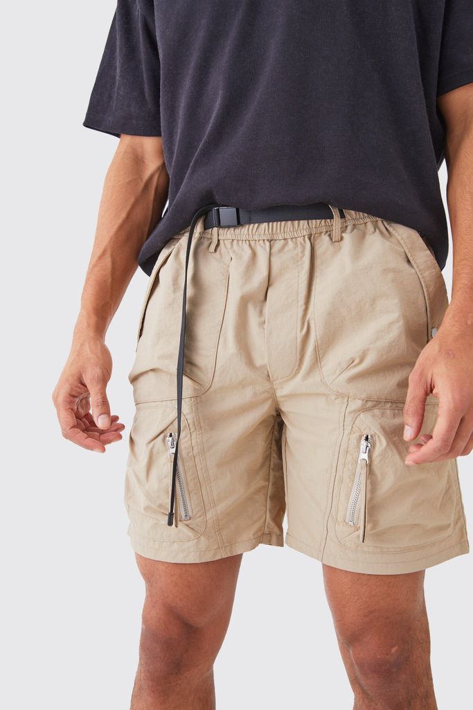 Men's Elastic Waist Relaxed Pocket Detail Shorts - Green - S, Green