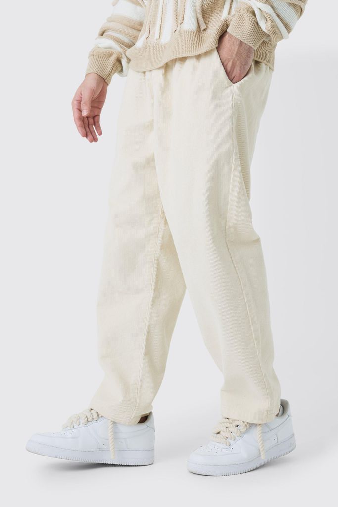 Men's Elastic Waist Skate Cord Trouser In Sand - Beige - 28R, Beige