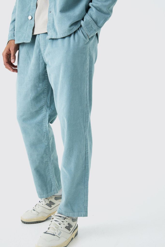 Men's Elastic Waist Skate Cord Trouser In Slate - Grey - 28R, Grey